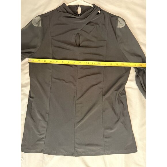 Adele & May Black Sheer Sleeve Mock Neck Keyhole Blouse Top Size S NWT - Picture 3 of 9